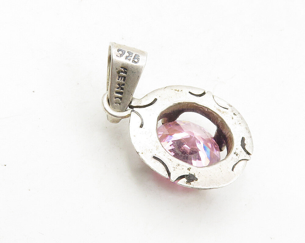MEXICO 925 Sterling Silver  Vintage Pink Cubic Zirconia Drop Pendant  PT7321