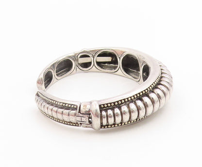 925 Sterling Silver Vintage Bracelet Modernist Solid Ribbed Beaded Cuff  BT12014