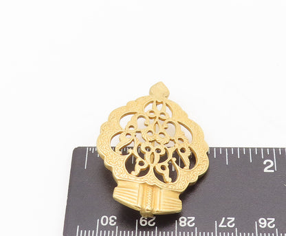 925 Sterling Silver Vintage Brooch Pin Gold Plated Carved Royal Crown  BP10552