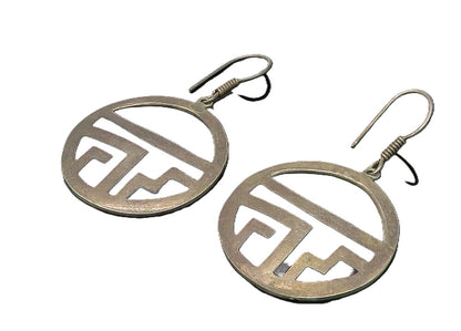 MEXICO 925 Sterling Silver  Vintage Black Onyx Pattern Dangle Earrings  EG5636