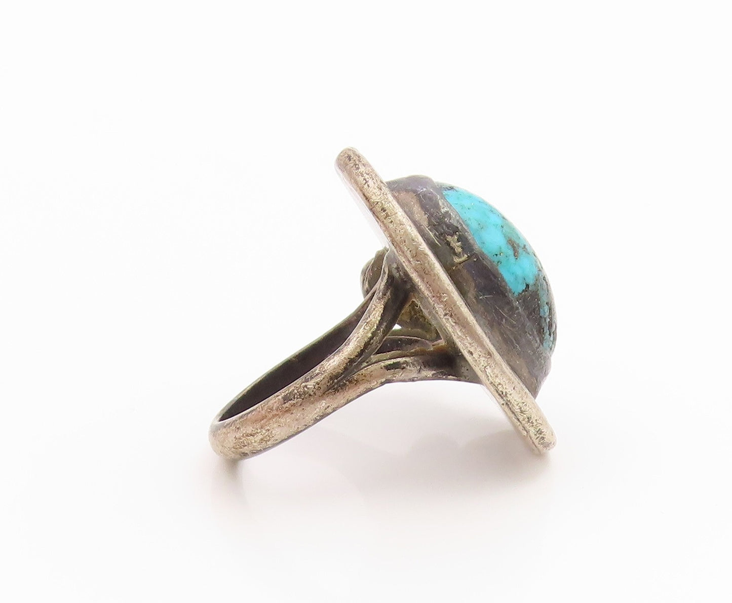 925 Sterling Silver Vintage Ring NAVAJO Cabochon Turquoise Band  Sz 6.5  RG35524