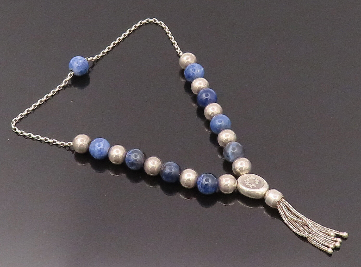 ATHOC 925 Sterling Silver  Vintage Greek Blue Gemstone Beaded Bracelet  TR3505
