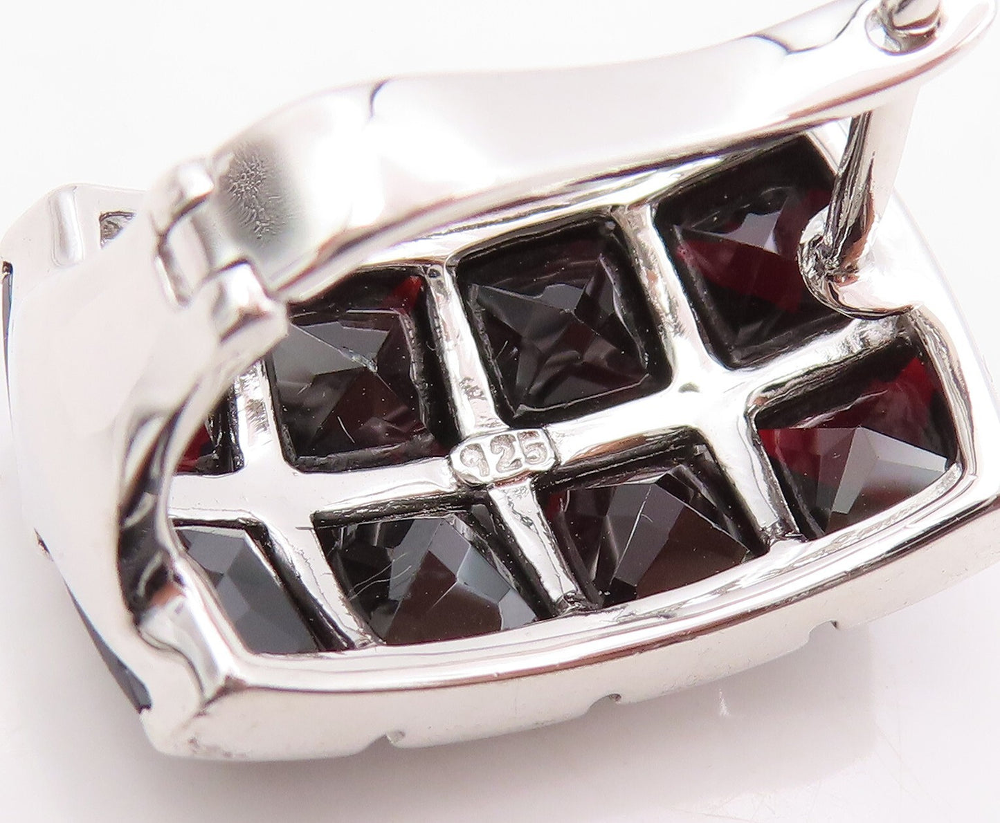 925 Sterling Silver Vintage Earrings Two Row Inside Out Garnet Inlay  EG13398