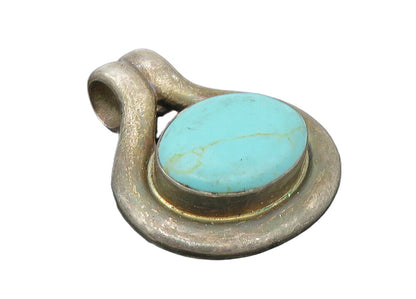 925 Sterling Silver  Vintage Turquoise Dark Tone Oval Slide Pendant  PT7616