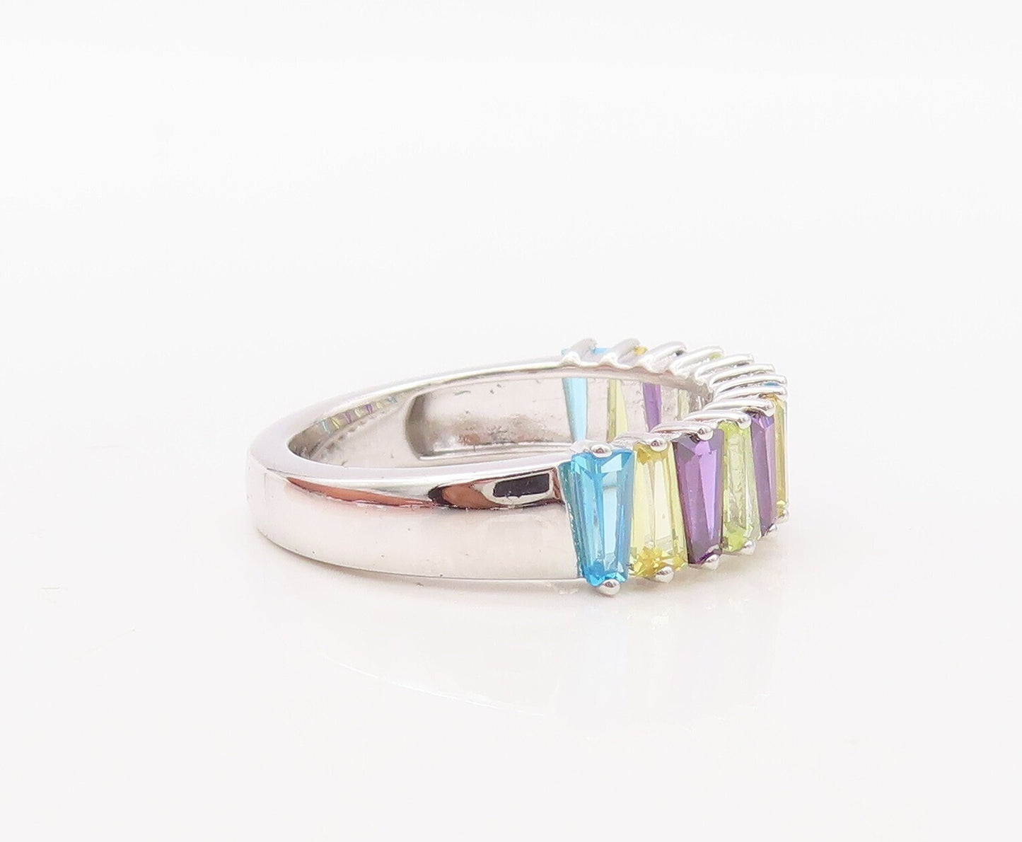 925 Sterling Silver Vintage Ring Topaz Citrine & Amethyst Band  Sz 7  RG30833