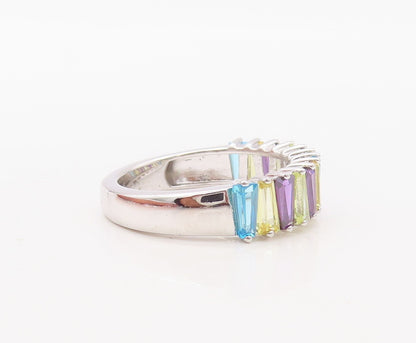 925 Sterling Silver Vintage Ring Topaz Citrine & Amethyst Band  Sz 7  RG30833