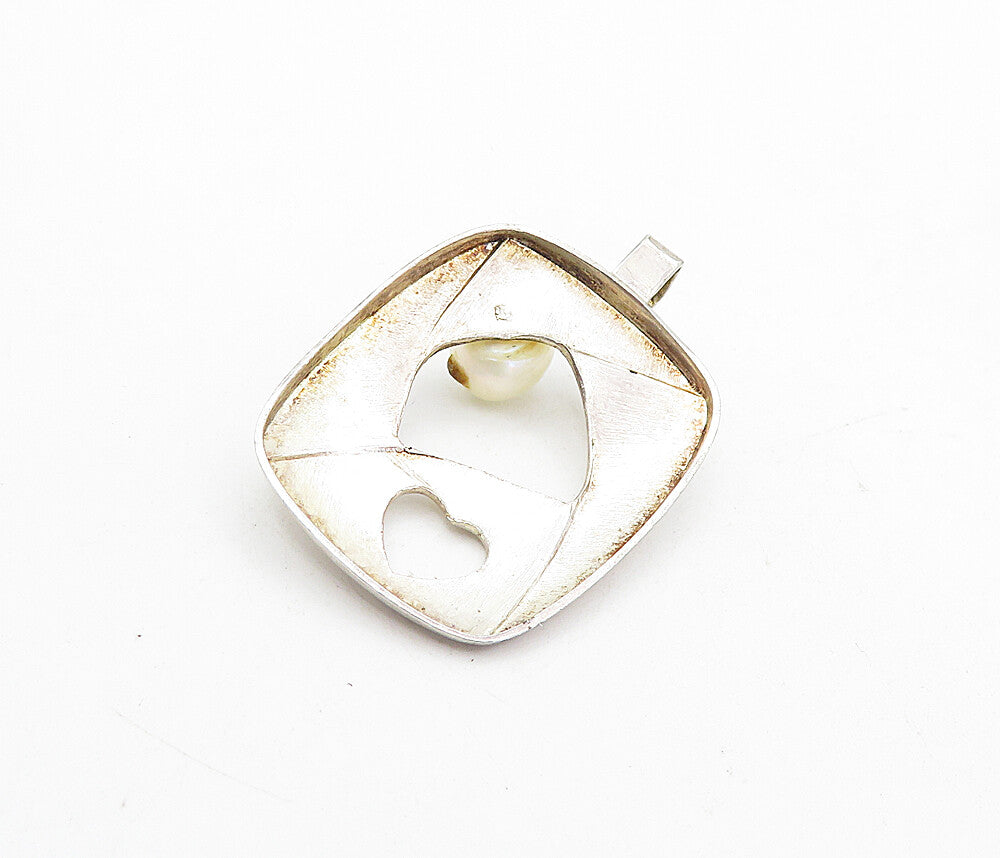 925 Sterling Silver  Vintage Petite Pearl Love Heart Cutout Pendant  PT6323