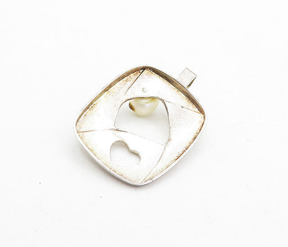 925 Sterling Silver  Vintage Petite Pearl Love Heart Cutout Pendant  PT6323