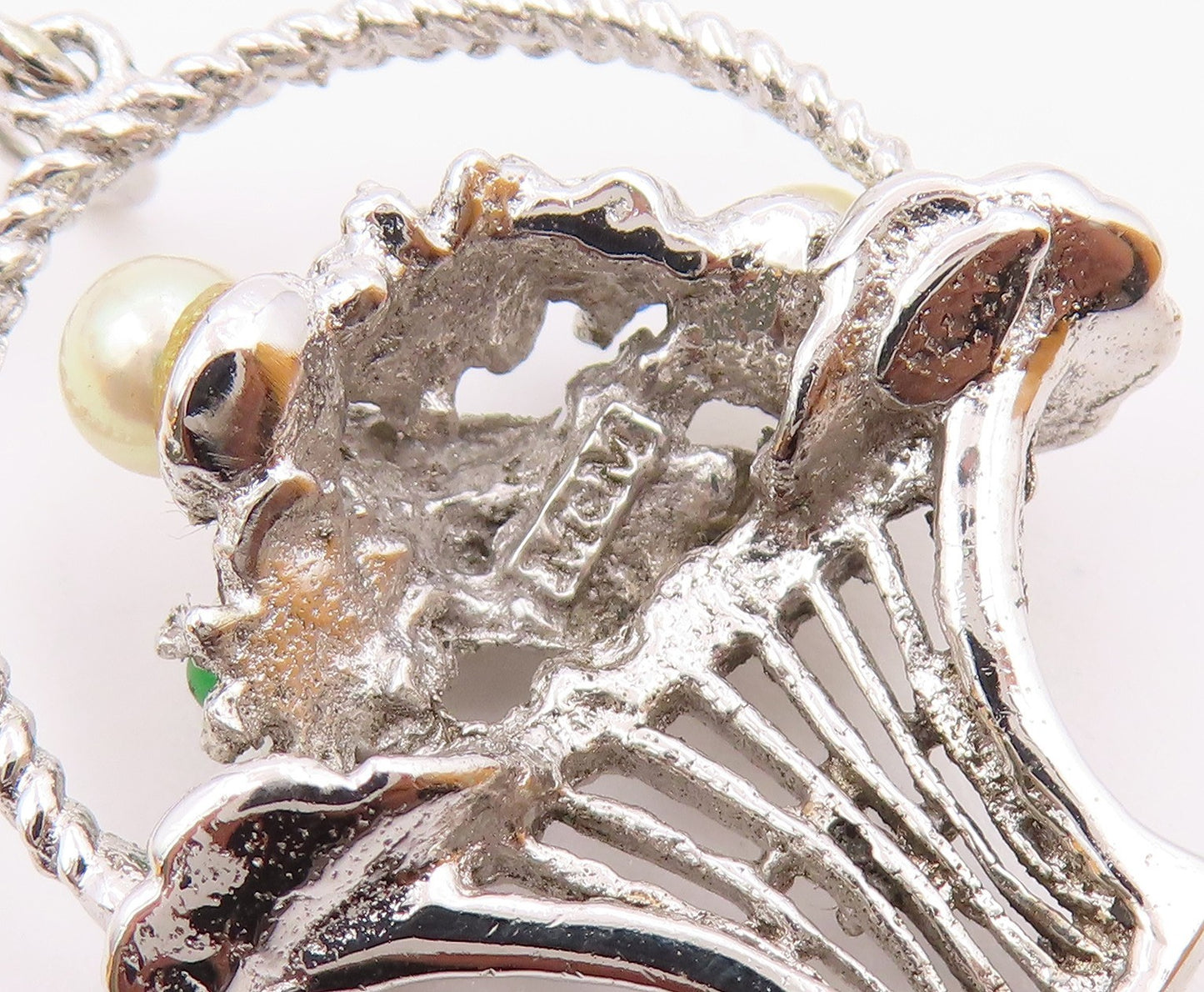 925 Silver Vintage Petite Pearls & Multi Stone Flower Basket Pendant PT18920