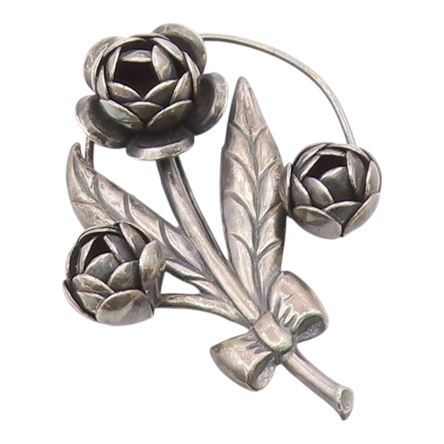 925 Sterling Silver  Vintage Oxidized Sculpted Flower Bunch Brooch Pin  BP3330