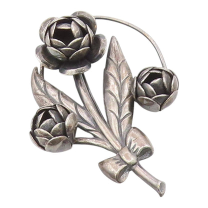 925 Sterling Silver  Vintage Oxidized Sculpted Flower Bunch Brooch Pin  BP3330