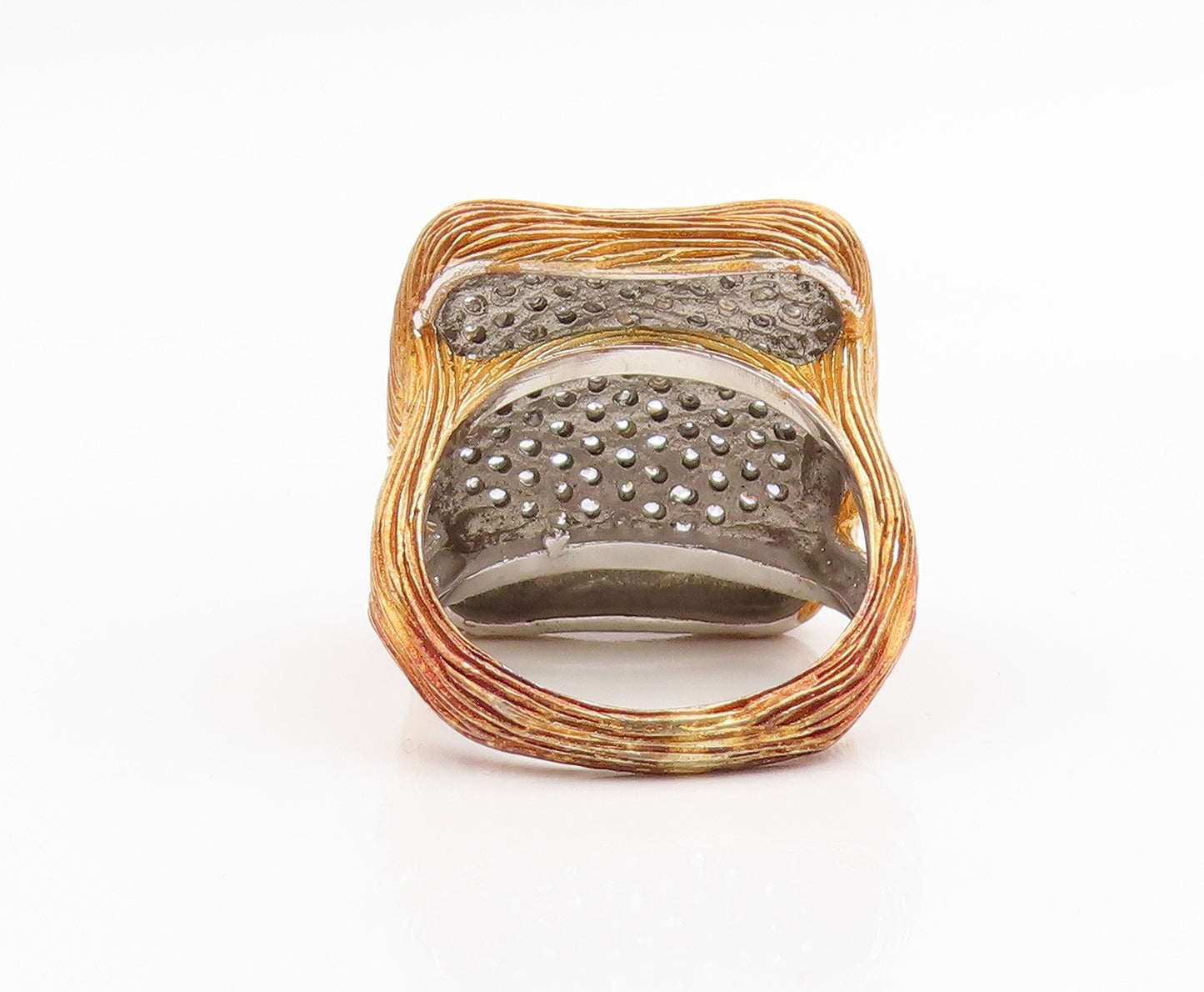 925 Sterling Silver Vintage Ring Two Tone CZ Etched Square Band  Sz 8  RG35622
