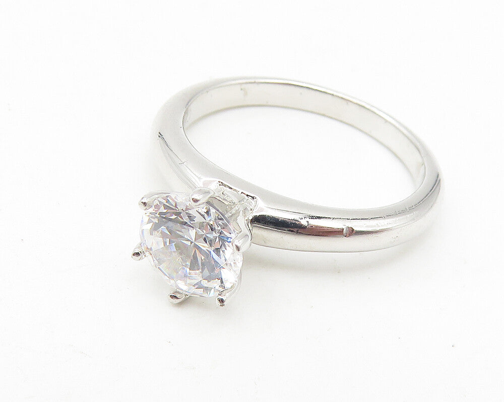 925 Sterling Silver  Prong Set Cubic Zirconia Solitaire Ring Sz 5  RG11344