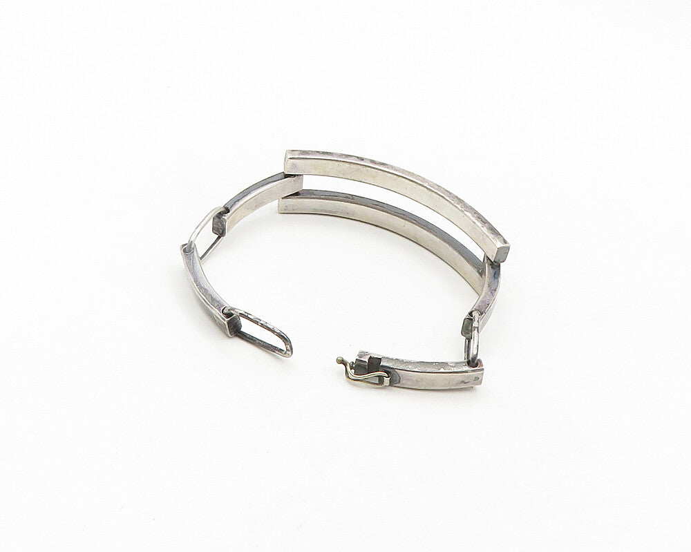 EUROPEAN 925 Silver  Vintage Dark Tone Smooth Curve Bar Chain Bracelet  BT7794