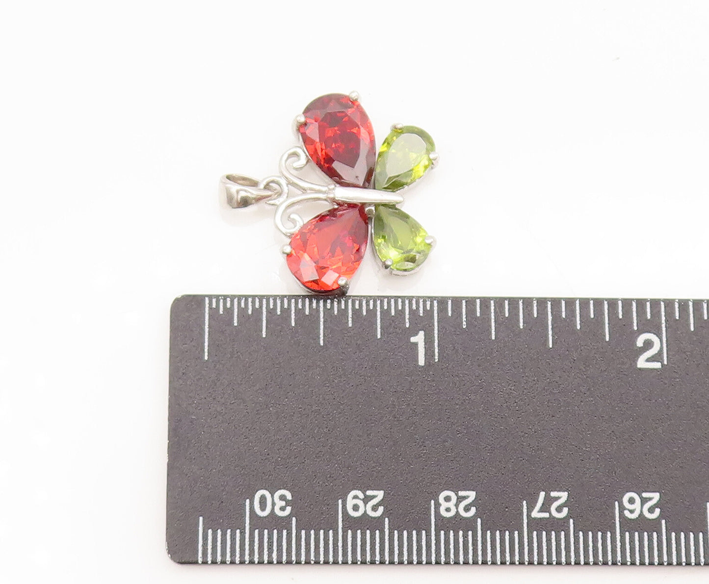 925 Sterling Silver  Vintage Cutout Garnet, Citrine Butterfly Pendant  PT22254
