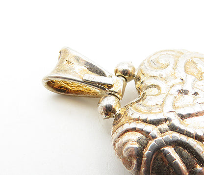 925 Sterling Silver  Vintage Shiny Hollow Swirl Love Heart Pendant  PT3477