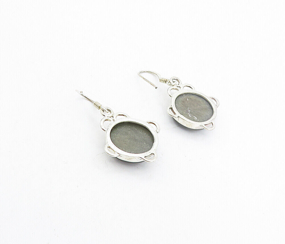 925 Sterling Silver  Vintage Grey Jasper Round Shiny Drop Earrings  EG3467