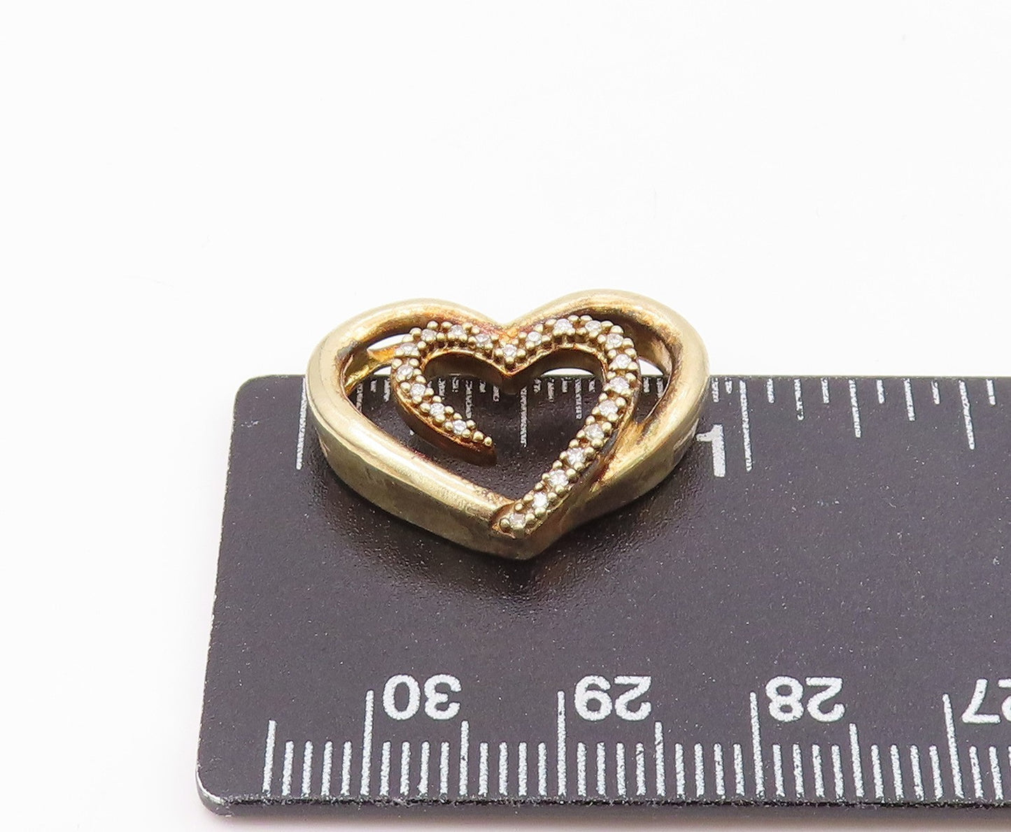 925 Sterling Silver Vintage Genuine Diamonds Double Love Heart Pendant PT20846