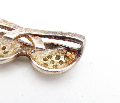 925 Sterling Silver  Vintage Cubic Zirconia Cat Eye Sunglasses Pendant  PT3362