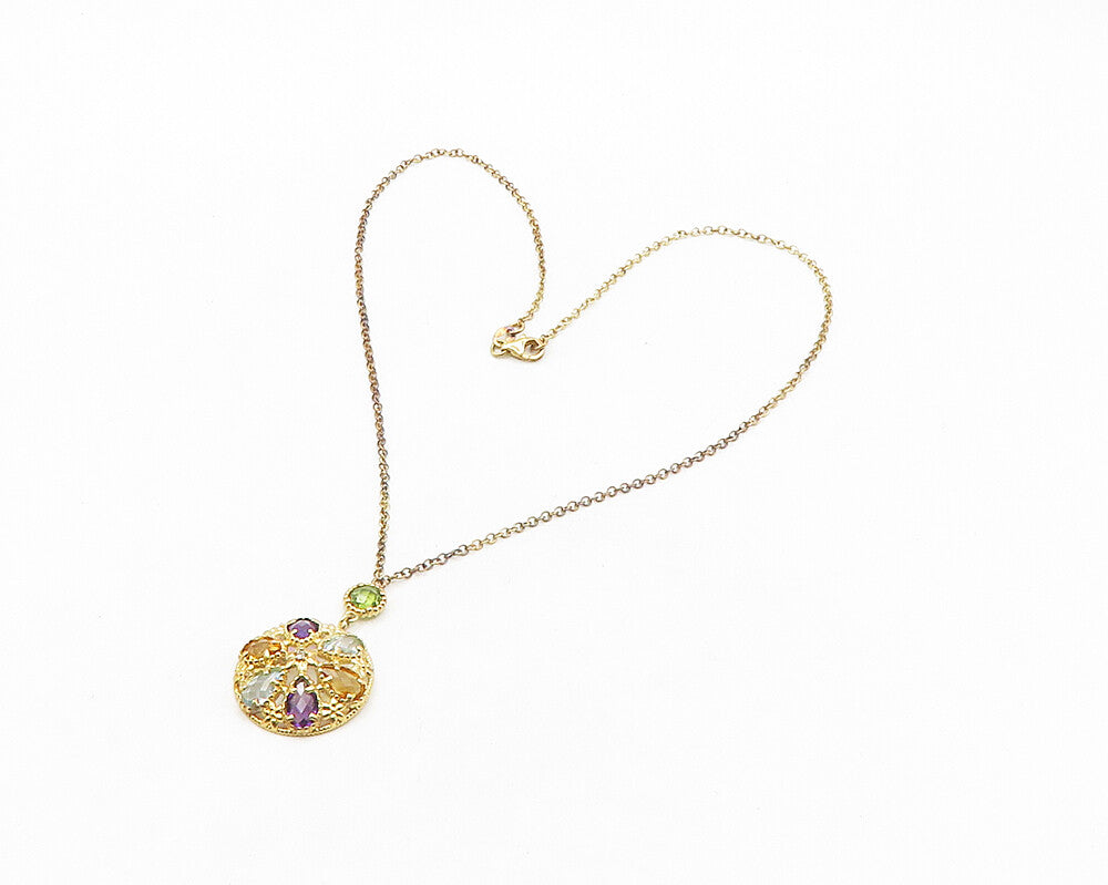 925 Silver  Topaz Amethyst Peridot & Citrine Shiny Chain Necklace  NE3171