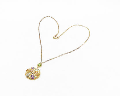 925 Silver  Topaz Amethyst Peridot & Citrine Shiny Chain Necklace  NE3171
