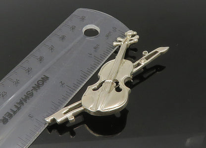 MEXICO 925 Sterling Silver  Vintage Shiny Violin Music Motif Brooch Pin BP8814