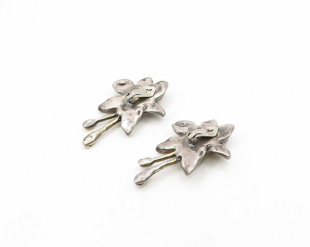 DESIGNER 925 Sterling Silver Vintage Sculpted Floral Motif Earrings  EG9701
