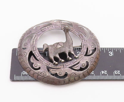 925 Sterling Silver  Vintage Antique Alpaca Greek Key Etched Brooch Pin BP4879