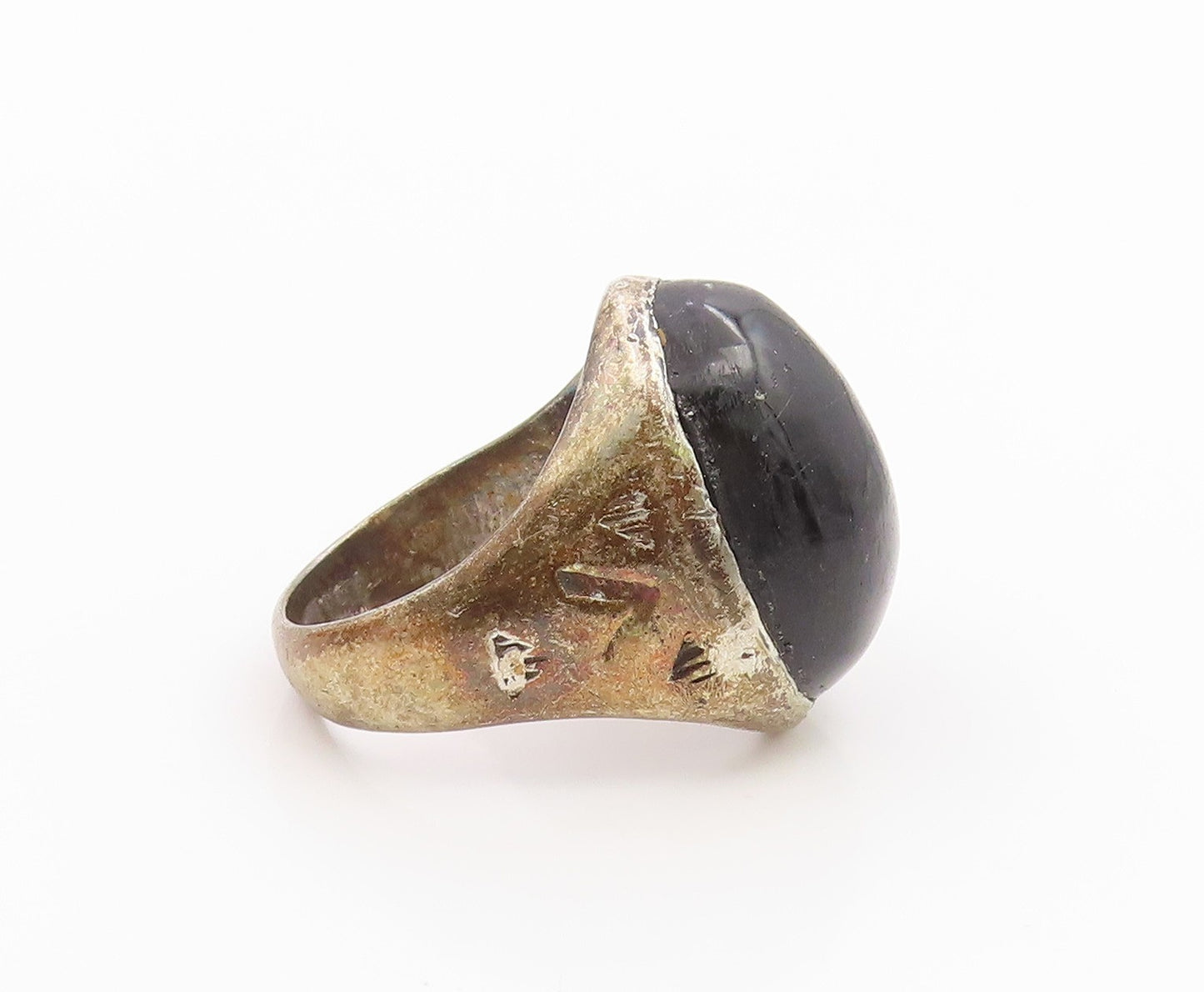 925 Sterling Silver Vintage Ring Cabochon Black Onyx Band  Sz 11.5  RG36260
