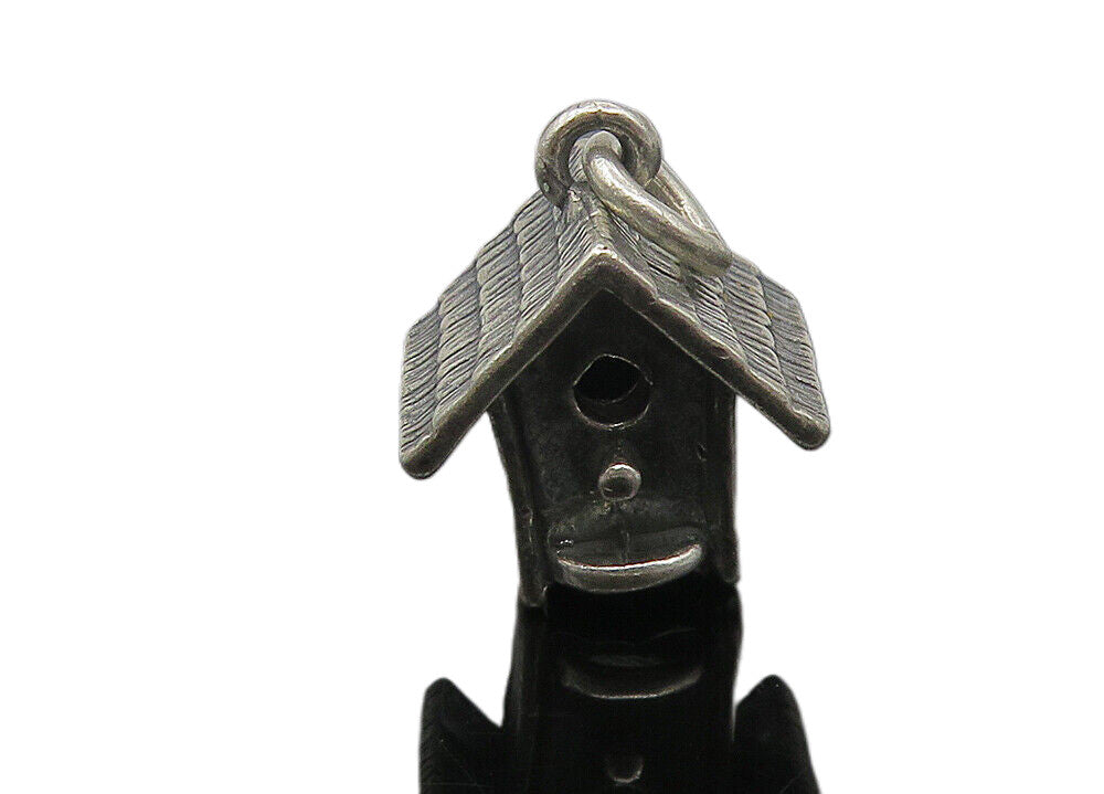 925 Sterling Silver  Vintage Petite Dark Tone Bird House Motif Pendant  PT9236