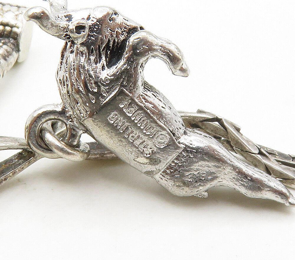 KINNEY 925 Sterling Silver  Vintage Bull Charmed Double Chain Bracelet  BT6596