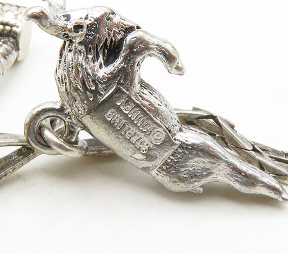 KINNEY 925 Sterling Silver  Vintage Bull Charmed Double Chain Bracelet  BT6596