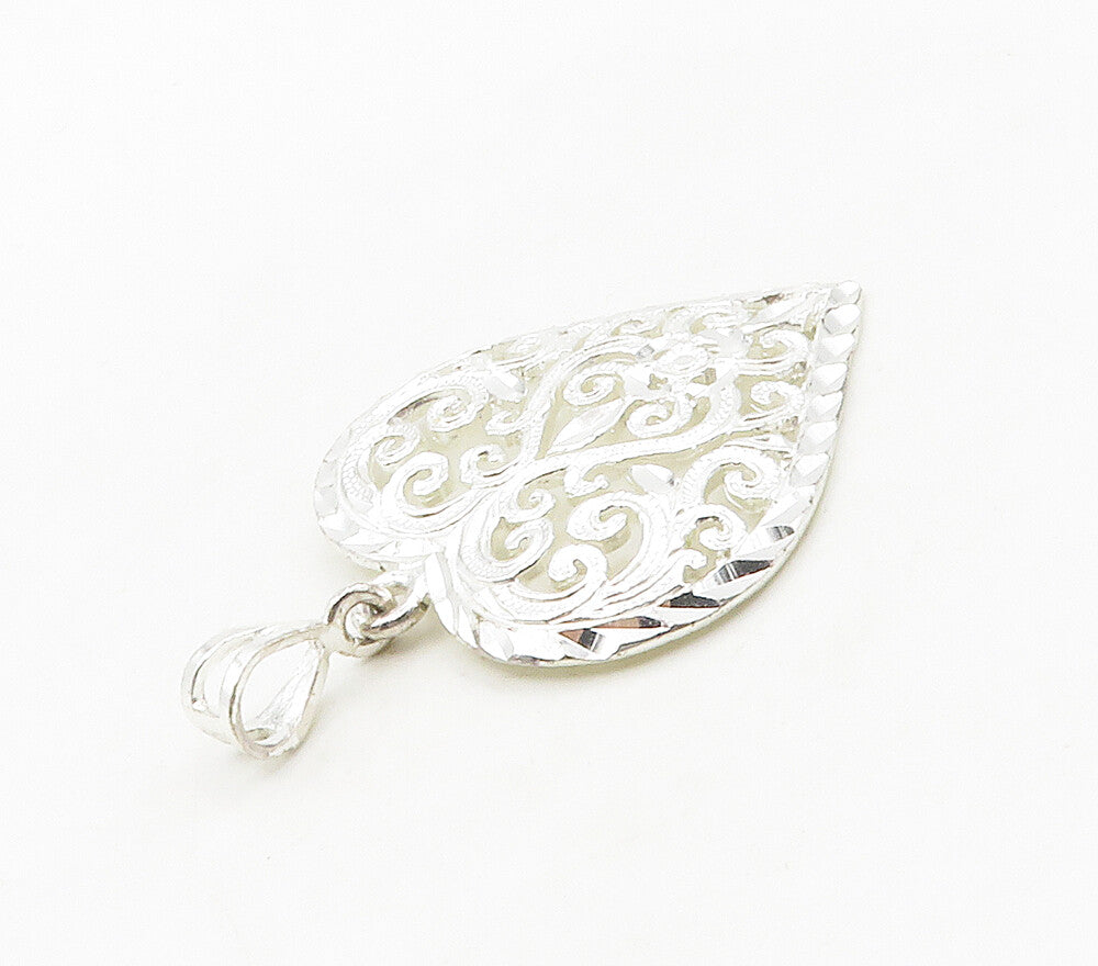 925 Sterling Silver  Shiny Polished Open Swirl Love Heart Pendant  PT12856