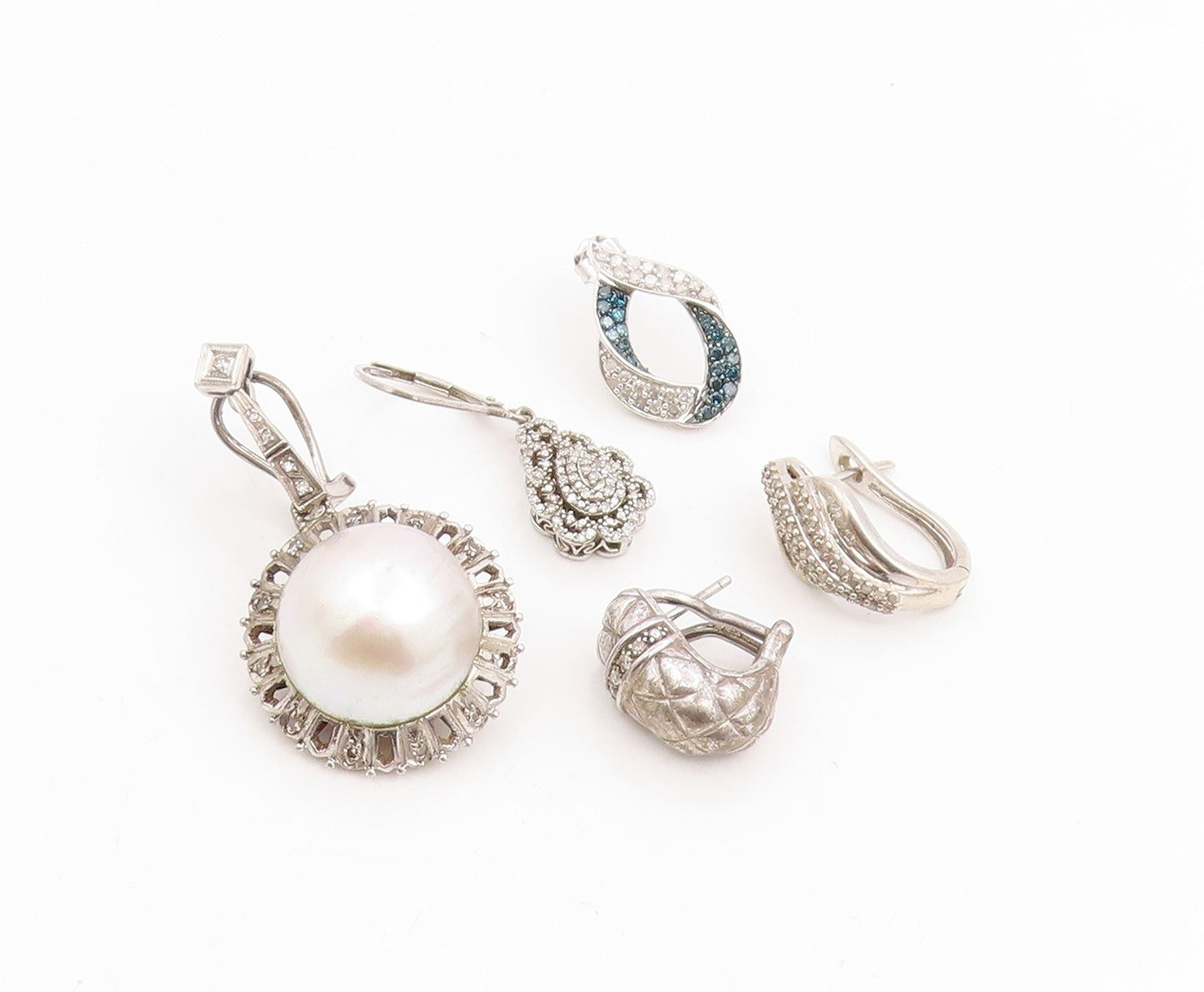 925 Sterling Silver Vintage Earrings Real Diamonds Designer Single Piece EG14287