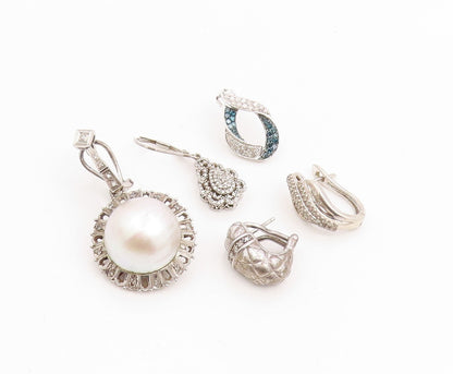 925 Sterling Silver Vintage Earrings Real Diamonds Designer Single Piece EG14287