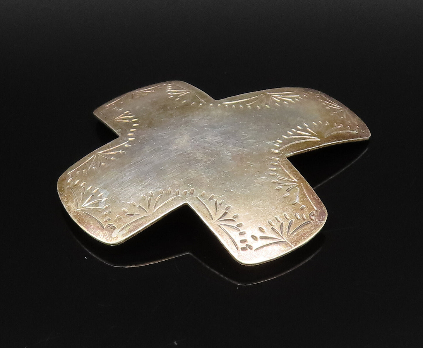 MEXICO 925 Sterling Silver Vintage Etched Religious Cross Dome Pendant PT21830