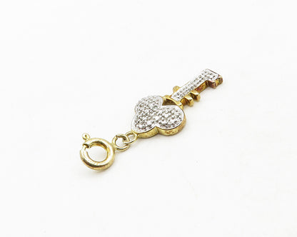 925 Sterling Silver  Vintage Petite Shiny Two Tone Key Motif Pendant  PT15588