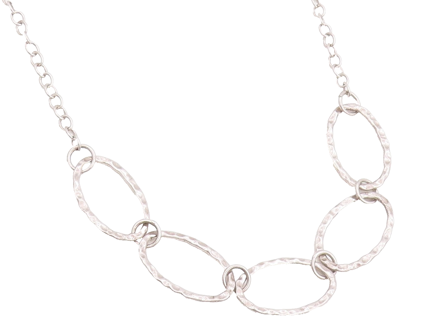 925 Sterling Silver Vintage Necklace Antique Oval Rings Linked Chain  NE4583