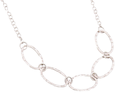 925 Sterling Silver Vintage Necklace Antique Oval Rings Linked Chain  NE4583