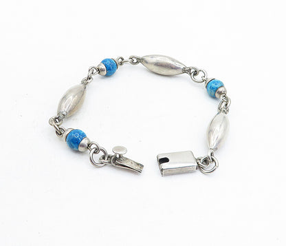 MEXICO 925 Sterling Silver  Vintage Turquoise Ball Bead Chain Bracelet  BT1892