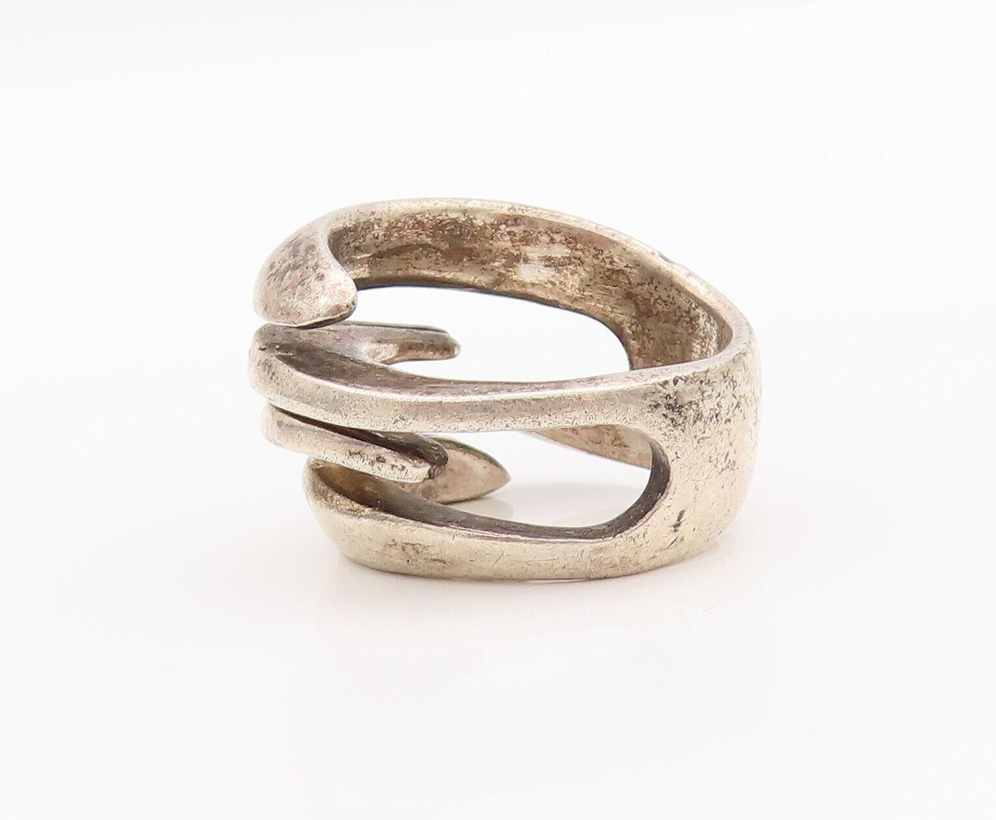925 Sterling Silver Vintage Ring Designer Cutout Spikes Bypass  Sz 8  RG28214