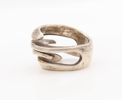 925 Sterling Silver Vintage Ring Designer Cutout Spikes Bypass  Sz 8  RG28214
