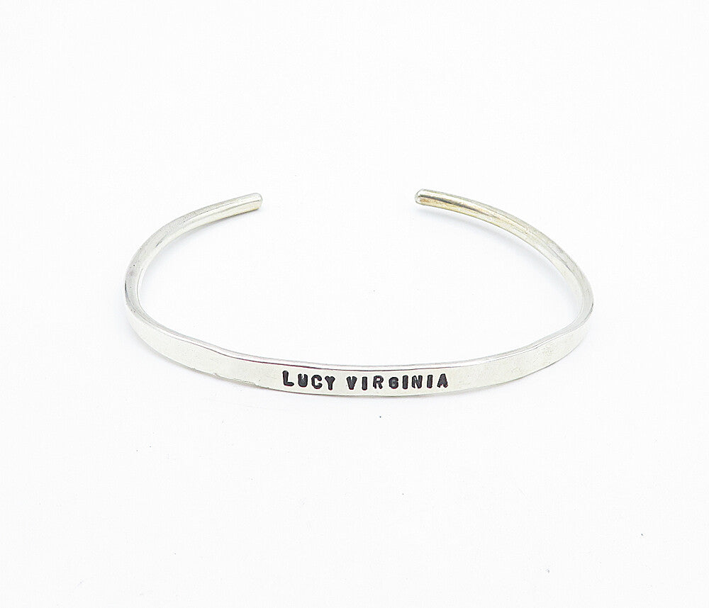 PRAXIS 925 Sterling Silver  Petite Lucy Virginia Stamped Cuff Bracelet  BT2778