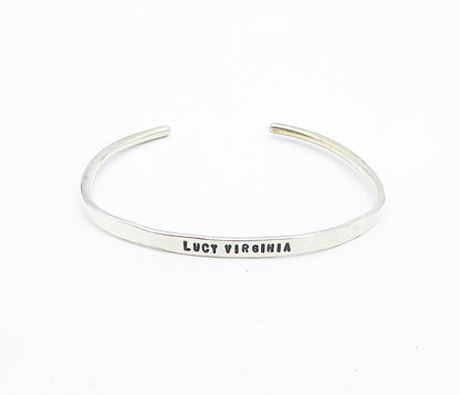 PRAXIS 925 Sterling Silver  Petite Lucy Virginia Stamped Cuff Bracelet  BT2778