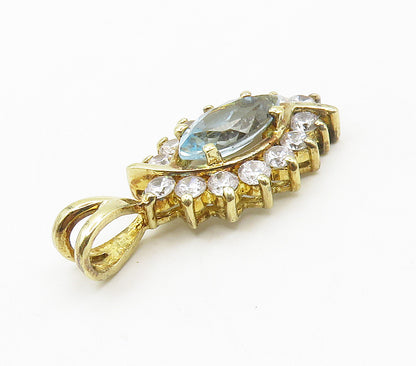 925 Sterling Silver  Marquise Cut Blue & White Gold Plated Pendant  PT12056