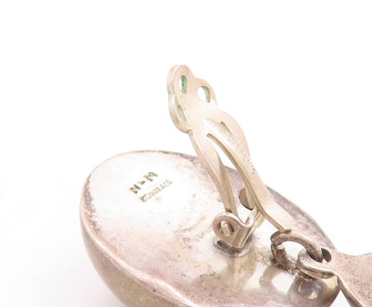 925 Sterling Silver Vintage Earrings MEXICO Dark Tone Puffed Dangling  EG13279
