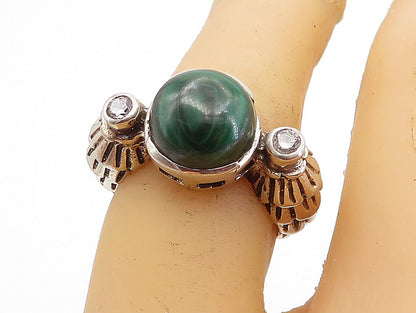 925 Sterling Silver  Vintage Malachite & Topaz Cocktail Ring Sz 6  RG4519