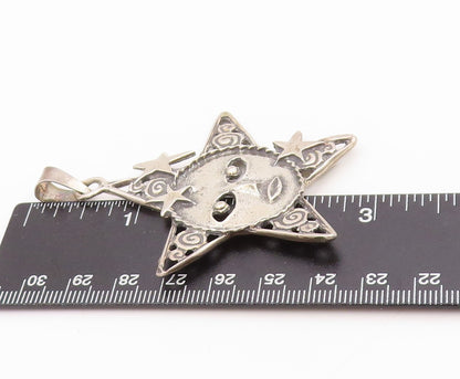 925 Sterling Silver Vintage Pendant Antique Cutout Moon Faced Star  PT24739