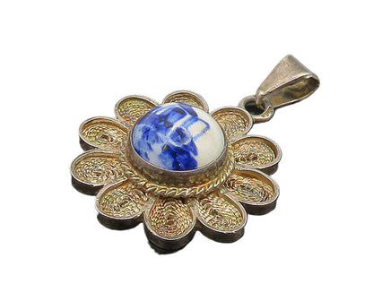 925 Sterling Silver  Vintage Enamel Windmill Filigree Flower Pendant  PT14703