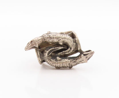 925 Sterling Silver Vintage Ring SOTELO MEXICO Twin Crocodile  Sz 7.5  RG33526